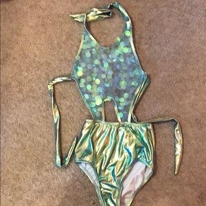 RAVE WEAR  sequin halter body suit